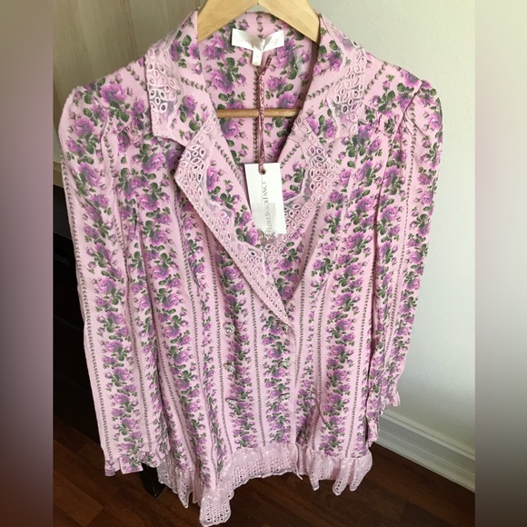 NWT LoveShackFancy Moonstone Double Breasted Crystal Buttons Floral Dress M - Picture 14 of 17